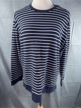 2329-Vintage Russ Navy and White Striped Long Sleeve Crewneck Top